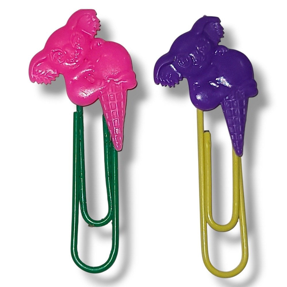 2 Vintage 1989 Lisa Frank Ice Cream Cone‎ Koala Bear Paper Clips
